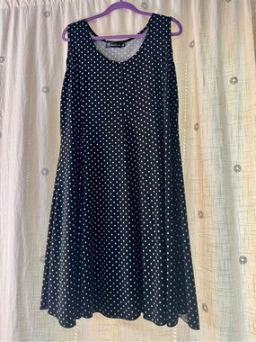 Classic Sleeveless Polka Dot Midi Dress - Black/White